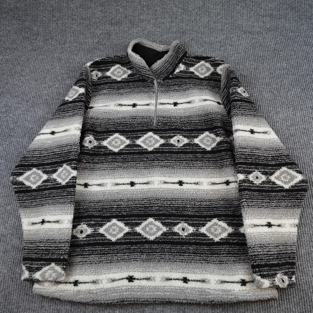 Wrangler Aztec Jacket Mens XL Gray Fleece 1/4 Zip Geometric Pullover Sherpa